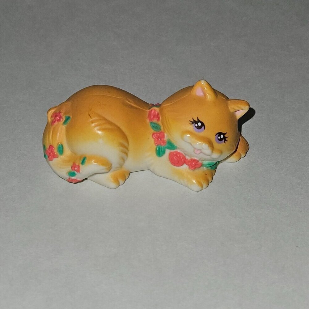 Orange Cat Toy 2.25" Figure Pink Green Flowers Tonka 1995 Kitty Kitten